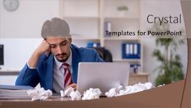  Presentation with employee - Presentation design having young-male-employee-in-brainstorming background and a light gray colored foreground