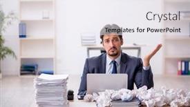  Presentation with employee - PPT theme with young-male-employee-in-brainstorming background and a sky blue colored foreground