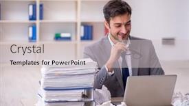  Presentation with employee - PPT layouts having young-male-employee-in-brainstorming background and a lemonade colored foreground