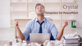  Presentation with employee - PPT theme consisting of young-male-employee-in-brainstorming background and a  colored foreground