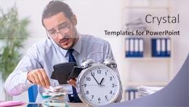  Presentation with budget - Cool new PPT theme with young-male-employee-in-budget backdrop and a lemonade colored foreground