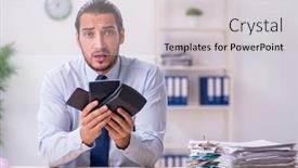  Presentation with budget - Theme with young-male-employee-in-budget background and a light gray colored foreground