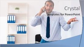  Presentation with employee - PPT theme having young-male-employee-in-business background and a lemonade colored foreground