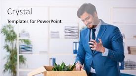  Presentation with employee - PPT theme with young-male-employee-in-business background and a sky blue colored foreground