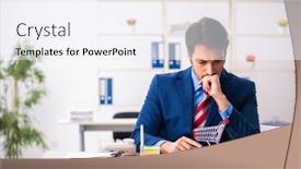  Presentation with employee - Presentation featuring young-male-employee-in-e background and a sky blue colored foreground