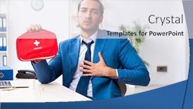  Presentation with aid - Slides enhanced with young-male-employee-in-first background and a white colored foreground