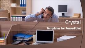  Presentation with espionage - PPT theme consisting of young-male-employee-in-industrial background and a violet colored foreground