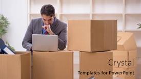  Presentation with employee - Presentation enhanced with young-male-employee-in-office background and a coral colored foreground