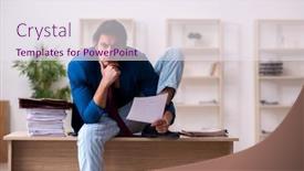  Presentation with employee - Presentation consisting of young-male-employee-in-oversleeping background and a sky blue colored foreground