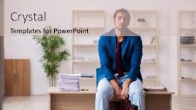  Presentation with employee - Beautiful slide deck featuring young-male-employee-in-oversleeping backdrop and a soft green colored foreground