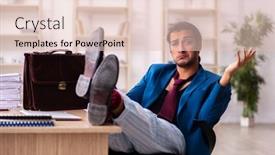  Presentation with employee - Colorful slide set enhanced with young-male-employee-in-oversleeping backdrop and a lemonade colored foreground