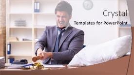  Presentation with employee - Presentation design with young-male-employee-in-oversleeping background and a sky blue colored foreground