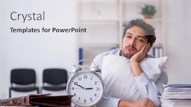  Presentation with employee - Slide deck with young-male-employee-in-oversleeping background and a sky blue colored foreground