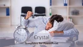  Presentation with employee - PPT theme consisting of young-male-employee-in-oversleeping background and a light blue colored foreground