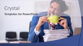  Presentation with employee retirement - Presentation theme with young-male-employee-in-planning background and a sky blue colored foreground