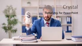  Presentation with employee - Slide deck enhanced with young-male-employee-in-remuneration background and a soft green colored foreground