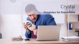  Presentation with employee - PPT theme featuring young-male-employee-in-remuneration background and a  colored foreground