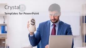  Presentation with employee - Presentation theme consisting of young-male-employee-in-remuneration background and a  colored foreground