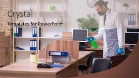  Presentation with isolation - Audience pleasing presentation theme consisting of young-male-employee-in-self backdrop and a mint green colored foreground