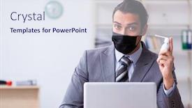  Presentation with self - PPT theme with young-male-employee-in-self background and a sky blue colored foreground