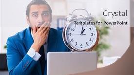  Presentation with time management - Slide set featuring young-male-employee-in-time background and a sky blue colored foreground