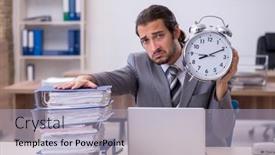  Presentation with time management - Audience pleasing PPT theme consisting of young-male-employee-in-time backdrop and a light blue colored foreground