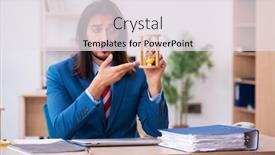  Presentation with office management - Colorful slides enhanced with young-male-employee-in-time backdrop and a white colored foreground