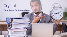 Presentation with time management - Beautiful PPT theme featuring young-male-employee-in-time backdrop and a sky blue colored foreground
