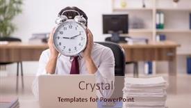  Presentation with time management - Presentation theme featuring young-male-employee-in-time background and a mint green colored foreground