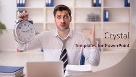  Presentation with time management - Slides having young-male-employee-in-time background and a soft green colored foreground