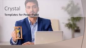  Presentation with management - Presentation theme with young-male-employee-in-time background and a white colored foreground