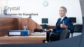  Presentation with wheel - Amazing PPT theme having young-male-employee-in-wheel backdrop and a sky blue colored foreground