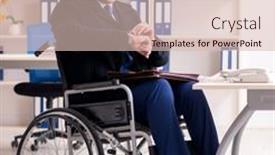  Presentation with wheelchair - PPT theme with young-male-employee-in-wheelchair background and a  colored foreground