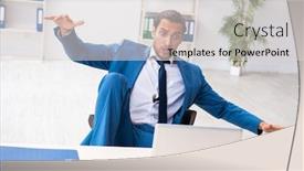  Presentation with accident - Cool new PPT theme with young-male-employee-in-work backdrop and a light gray colored foreground