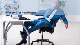  Presentation with accident - Theme with young-male-employee-in-work background and a light blue colored foreground