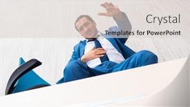  Presentation with accident - Cool new PPT theme with young-male-employee-in-work backdrop and a lemonade colored foreground