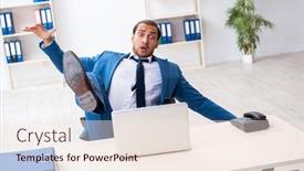  Presentation with accident - Beautiful slide set featuring young-male-employee-in-work backdrop and a lemonade colored foreground
