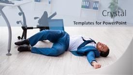  Presentation with accident - Cool new slide set with young-male-employee-in-work backdrop and a light blue colored foreground