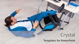  Presentation with accident - Audience pleasing slides consisting of young-male-employee-in-work backdrop and a light gray colored foreground