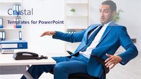  Presentation with accident - Cool new PPT theme with young-male-employee-in-work backdrop and a sky blue colored foreground