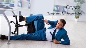  Presentation with accident - Slides enhanced with young-male-employee-in-work background and a light blue colored foreground