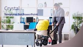  Presentation with newborn - Beautiful PPT theme featuring young-male-employee-looking backdrop and a sky blue colored foreground