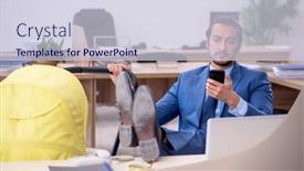  Presentation with new born - Colorful presentation design enhanced with young-male-employee-looking backdrop and a lemonade colored foreground