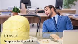  Presentation with new born - Theme having young-male-employee-looking background and a blonde colored foreground