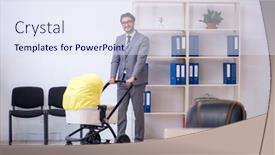  Presentation with new born - Theme consisting of young-male-employee-looking background and a sky blue colored foreground