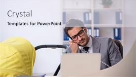  Presentation with new born - Slides with young-male-employee-looking background and a  colored foreground