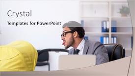  Presentation with new born - Slide set consisting of young-male-employee-looking background and a  colored foreground