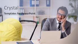  Presentation with new born - Slides having young-male-employee-looking background and a  colored foreground