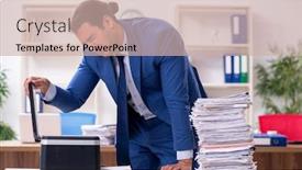  Presentation with employee - Cool new presentation with young-male-employee-making-copies backdrop and a soft green colored foreground