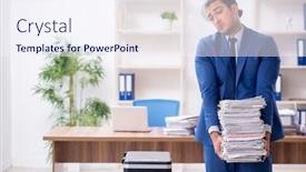  Presentation with employee job satisfaction and extravert - Audience pleasing presentation theme consisting of young-male-employee-making-copies backdrop and a sky blue colored foreground